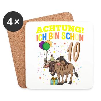 Achtung Ich Bin Schon 10 Tier Geburtstag Gnu - Untersetzer (4er-Set) - Weiß - Vorne
