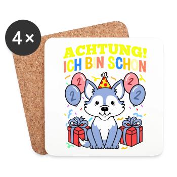 Achtung Ich Bin Schon 2 Geburtstag Wolf - Untersetzer (4er-Set) - Weiß - Vorne