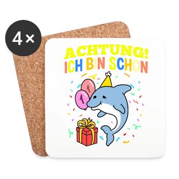 Achtung Ich Bin Schon 1 Tier Geburtstag Delfin - Untersetzer (4er-Set) - Weiß - Vorne