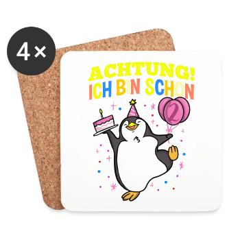 Achtung Ich Bin Schon 2 Geburtstag Pinguin - Untersetzer (4er-Set) - Weiß - Vorne