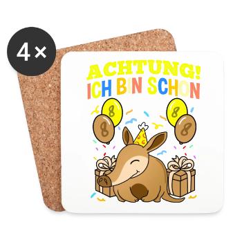 Achtung Ich Bin Schon 8 Geburtstag Erdferkel - Untersetzer (4er-Set) - Weiß - Vorne