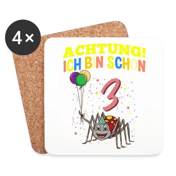 Achtung Ich Bin Schon 3 Tier Geburtstag Spinne - Untersetzer (4er-Set) - Weiß - Vorne