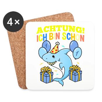 Achtung Ich Bin Schon 1 Geburtstag Hai - Untersetzer (4er-Set) - Weiß - Vorne