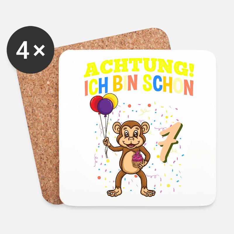 Achtung Ich Bin Schon 7 Zoo Tier Geburtstag Affe - Untersetzer (4er-Set) - Weiß