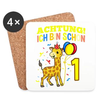 Achtung Ich Bin Schon 1 Geburtstag Giraffe - Untersetzer (4er-Set) - Weiß - Vorne