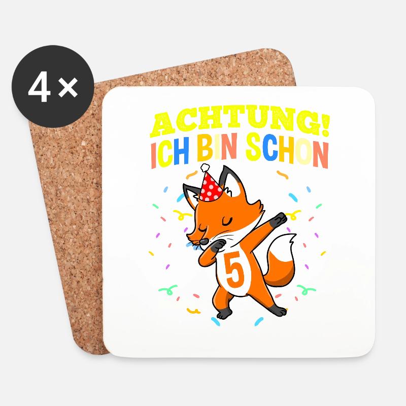 Achtung Ich Bin Schon 5 Geburtstag Fuchs - Untersetzer (4er-Set) - Weiß