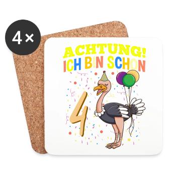Achtung Ich Bin Schon 4 Tier Geburtstag Strauß - Untersetzer (4er-Set) - Weiß - Vorne