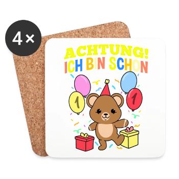 Achtung Ich Bin Schon 1 Geburtstag Teddybär - Untersetzer (4er-Set) - Weiß - Vorne