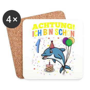 Achtung Ich Bin Schon 1 MeeresGeburtstag Delfin - Untersetzer (4er-Set) - Weiß - Vorne