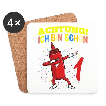 Achtung Ich Bin Schon 1 Geburtstag Ketchup - Untersetzer (4er-Set) - Weiß - Vorne
