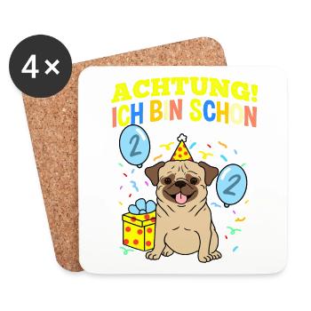 Achtung Ich Bin Schon 2 Geburtstag Mops - Untersetzer (4er-Set) - Weiß - Vorne