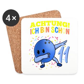 Achtung Ich Bin Schon 11 Geburtstag Bowlingkugel - Untersetzer (4er-Set) - Weiß - Vorne