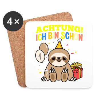 Achtung Ich Bin Schon 1 Tier Geburtstag Faultier - Untersetzer (4er-Set) - Weiß - Vorne