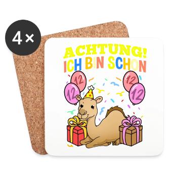 Achtung Ich Bin Schon 12 Geburtstag Dromedar - Untersetzer (4er-Set) - Weiß - Vorne
