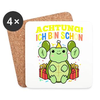 Achtung Ich Bin Schon 1 Geburtstag Schildkröte - Untersetzer (4er-Set) - Weiß - Vorne