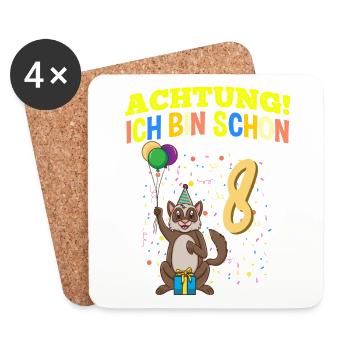 Achtung Ich Bin Schon 8 Tier Geburtstag Frettchen - Untersetzer (4er-Set) - Weiß - Vorne