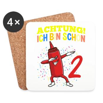 Achtung Ich Bin Schon 2 Geburtstag Ketchup - Untersetzer (4er-Set) - Weiß - Vorne