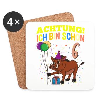 Achtung Ich Bin Schon 6 Geburtstag Warzenschwein - Untersetzer (4er-Set) - Weiß - Vorne