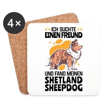 Freund gesucht und Shetland Sheepdog gefunden - Untersetzer (4er-Set) - Weiß - Vorne