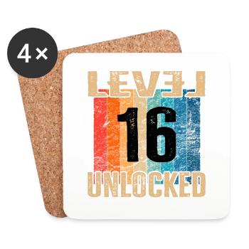Birthday Happy Birthday Level Unlocked 16 years - Coasters (set of 4) - white - Front