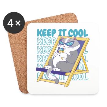 Ice Cream Summer Beach Ice Cream Holiday Cat - Coasters (set of 4) - white - Front