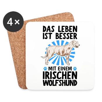 Das Leben ist besser mit Irischer Wolfshund - Untersetzer (4er-Set) - Weiß - Vorne