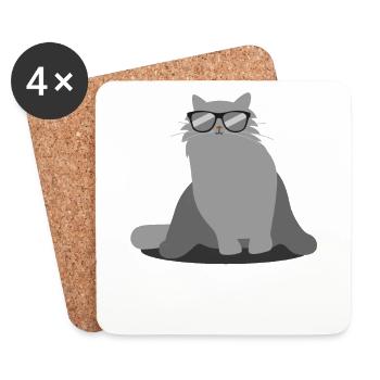 Chat avec lunettes de soleil Drôle de chaton Cadeau - Dessous de verre (lot de 4) - blanc - Devant
