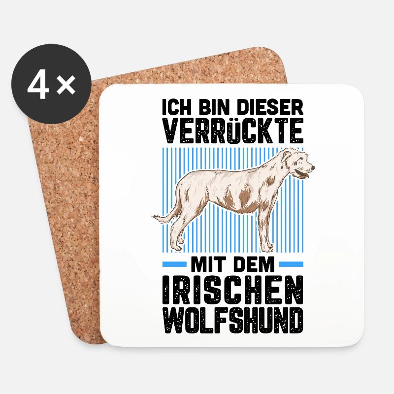 Ich bin der Verrückte mit dem Irischen Wolfshund - Untersetzer (4er-Set) - Weiß