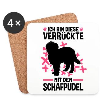 Verrückte mit Schafpudel zotthaariger Hütepudel - Untersetzer (4er-Set) - Weiß - Vorne
