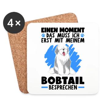 Mit Bobtail besprechen altenglischer Schäferhund - Untersetzer (4er-Set) - Weiß - Vorne