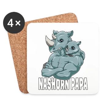 Nahorn Papa und Baby Rhinozeros Papa Vatertag - Untersetzer (4er-Set) - Weiß - Vorne