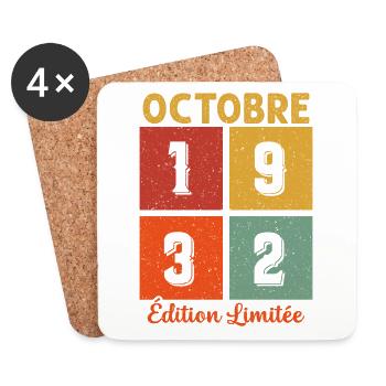Octobre 1932 Edition limitée Cadeau Anniversaire - Dessous de verre (lot de 4) - blanc - Devant