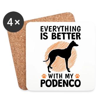 Alles besser mit Podenco Spanien Jagdhund - Untersetzer (4er-Set) - Weiß - Vorne