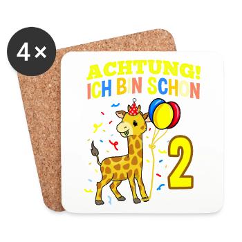 Achtung Ich Bin Schon 2 Geburtstag Giraffe - Untersetzer (4er-Set) - Weiß - Vorne