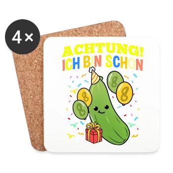 Achtung Ich Bin Schon 8 Geburtstag Zucchini - Untersetzer (4er-Set) - Weiß - Vorne