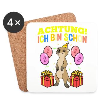 Achtung Ich Bin Schon 2 Geburtstag Erdmännchen - Untersetzer (4er-Set) - Weiß - Vorne