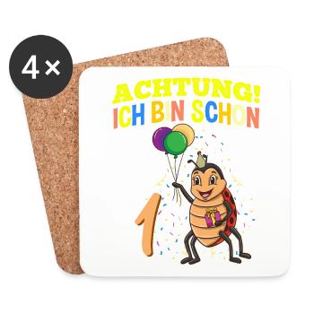 Achtung Ich Bin Schon 1 Geburtstag Marienkäfer - Untersetzer (4er-Set) - Weiß - Vorne