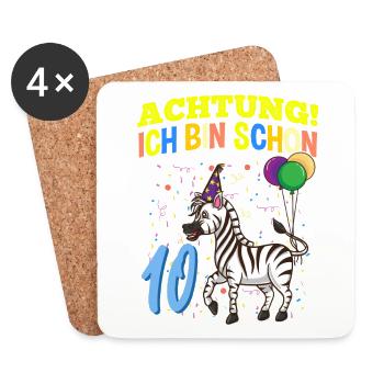 Achtung Ich Bin Schon 10 Tier Geburtstag Zebra - Untersetzer (4er-Set) - Weiß - Vorne