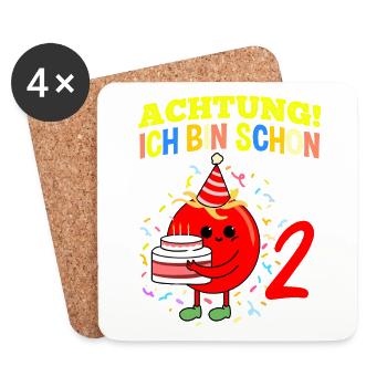 Achtung Ich Bin Schon 2 Geburtstag Tomate - Untersetzer (4er-Set) - Weiß - Vorne