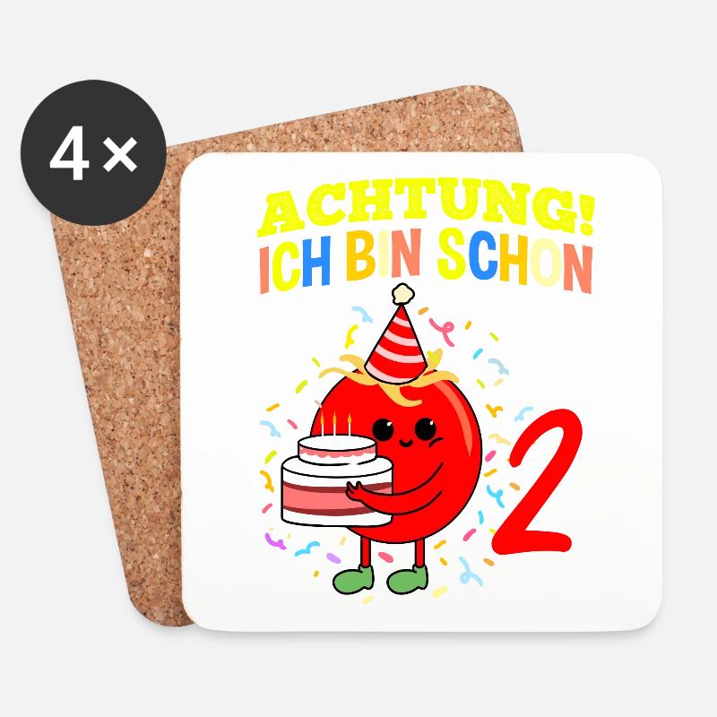 Achtung Ich Bin Schon 2 Geburtstag Tomate - Untersetzer (4er-Set) - Weiß
