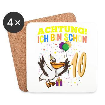 Achtung Ich Bin Schon 10 Tier Geburtstag Pelikan - Untersetzer (4er-Set) - Weiß - Vorne