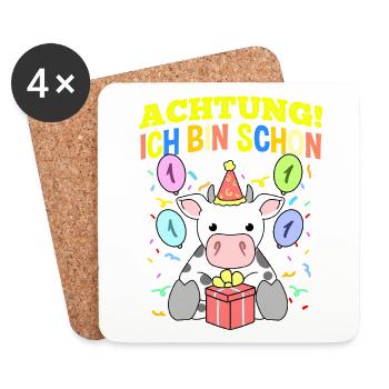 Achtung Ich Bin Schon 1 Geburtstag Kuh - Untersetzer (4er-Set) - Weiß - Vorne