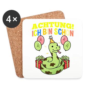 Achtung Ich Bin Schon 4 Geburtstag Schlange - Untersetzer (4er-Set) - Weiß - Vorne