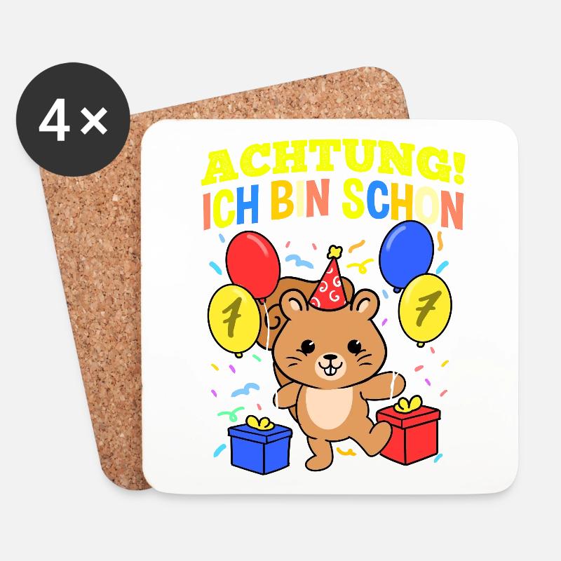 Achtung Ich Bin Schon 7 Geburtstag Eichhörnchen - Untersetzer (4er-Set) - Weiß