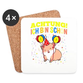 Achtung Ich Bin Schon 1 Geburtstag Meerschweinchen - Untersetzer (4er-Set) - Weiß - Vorne