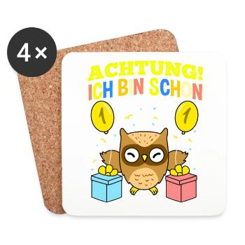 Achtung Ich Bin Schon 1 Geburtstag Eule - Untersetzer (4er-Set) - Weiß - Vorne
