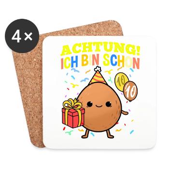 Achtung Ich Bin Schon 10 Geburtstag Kokosnuss - Untersetzer (4er-Set) - Weiß - Vorne