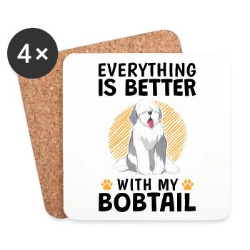 Everything better with Bobtail Old English Shepherd - Coasters (set of 4) - white - Front