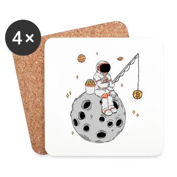 Astronaute Pêche Bitcoin Stock Market Trader - Dessous de verre (lot de 4) - blanc - Devant