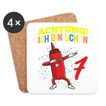 Achtung Ich Bin Schon 7 Geburtstag Ketchup - Untersetzer (4er-Set) - Weiß - Vorne